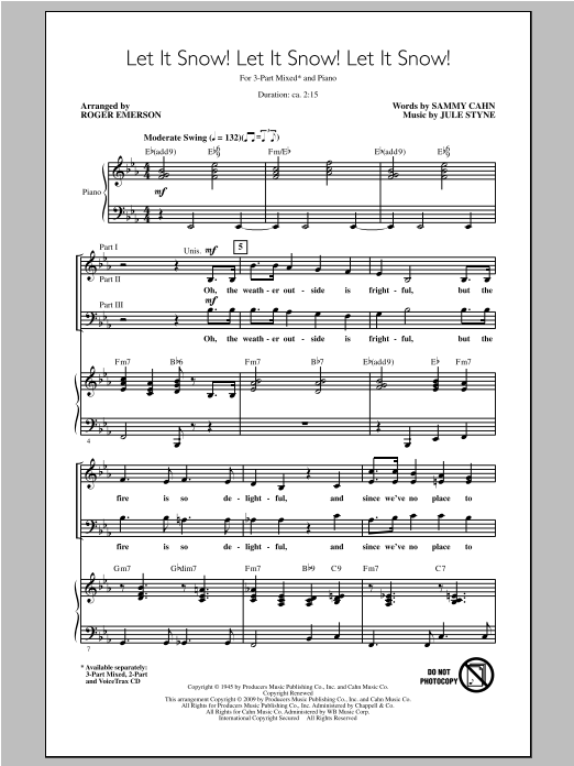 Download Roger Emerson Let It Snow! Let It Snow! Let It Snow! Sheet Music and learn how to play 3-Part Mixed PDF digital score in minutes