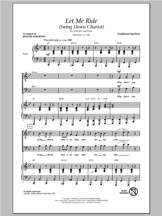 Download Traditional Spiritual Let Me Ride (Swing Down Chariot) (arr. Roger Emerson) Sheet Music and learn how to play SATB PDF digital score in minutes