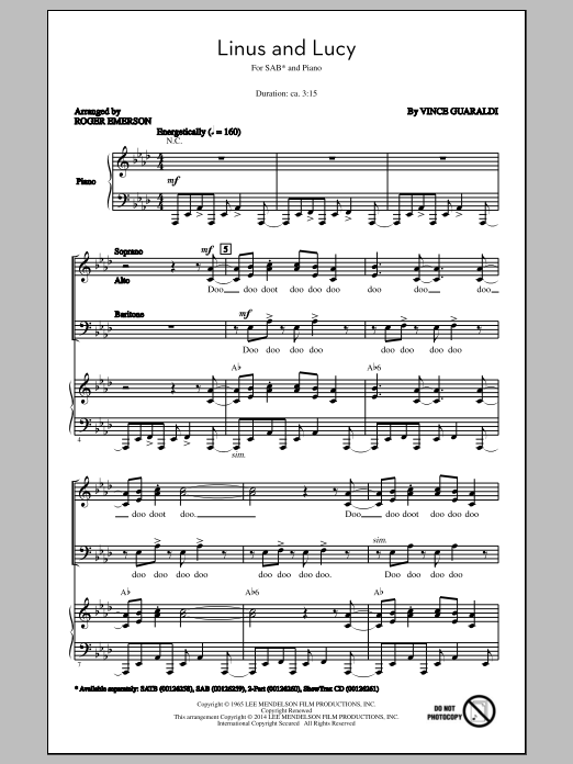 Download Vince Guaraldi Linus And Lucy (arr. Roger Emerson) Sheet Music and learn how to play SAB PDF digital score in minutes