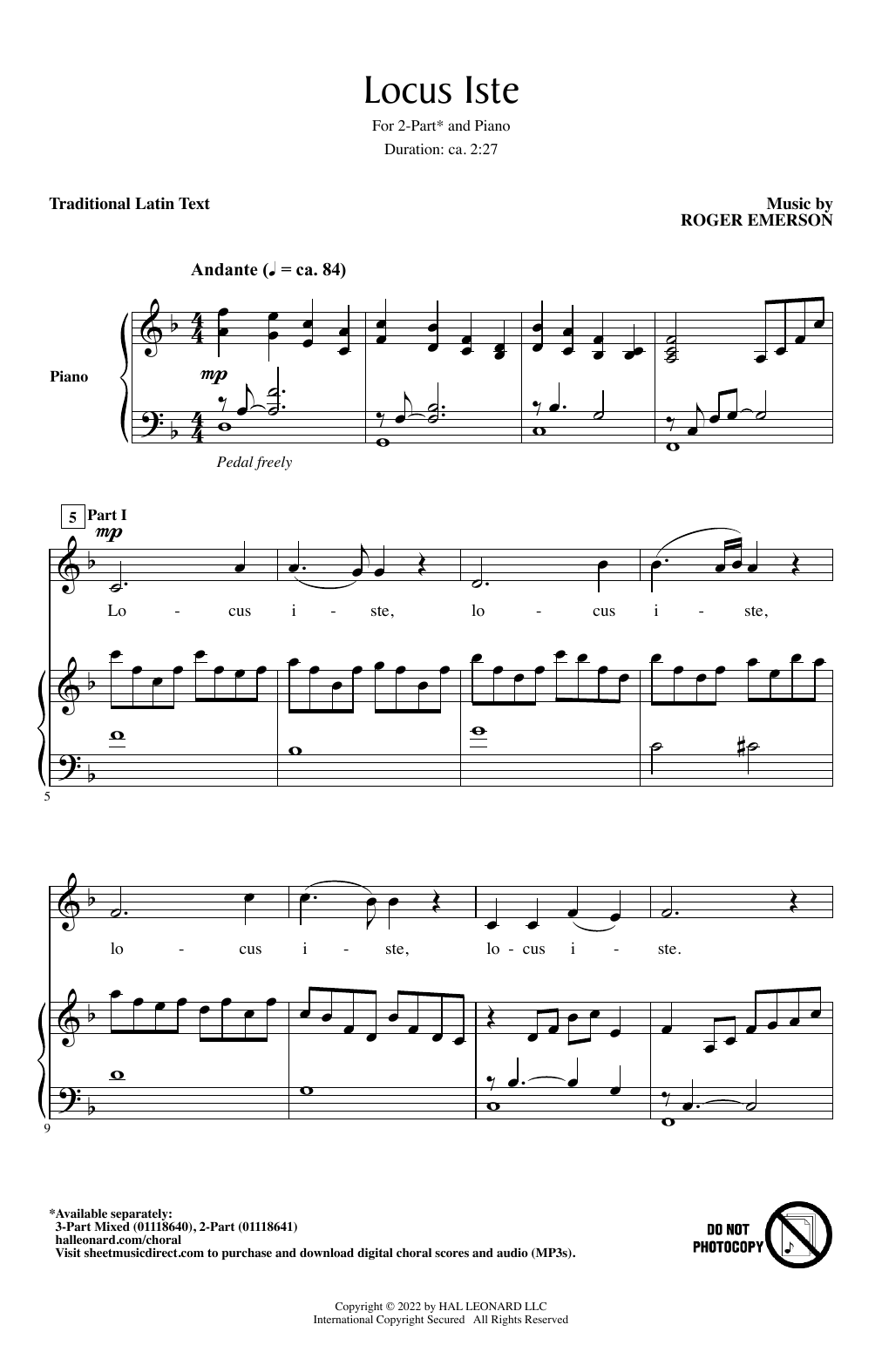 Download Roger Emerson Locus Iste Sheet Music and learn how to play 3-Part Mixed Choir PDF digital score in minutes