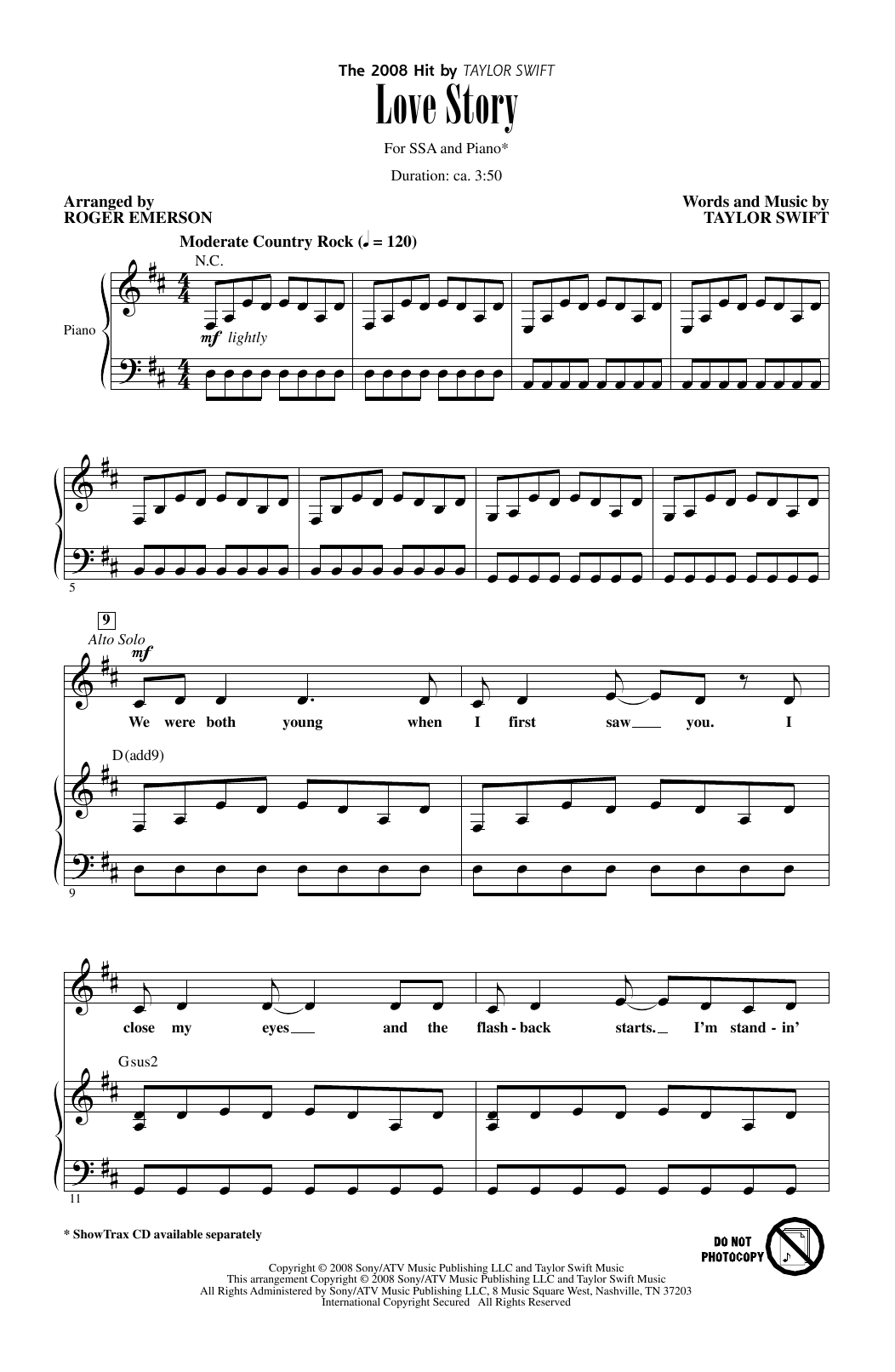 Download Roger Emerson Love Story Sheet Music and learn how to play SSA PDF digital score in minutes