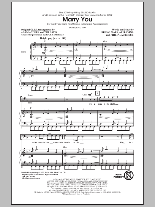 Download Roger Emerson Marry You Sheet Music and learn how to play SATB Choir PDF digital score in minutes
