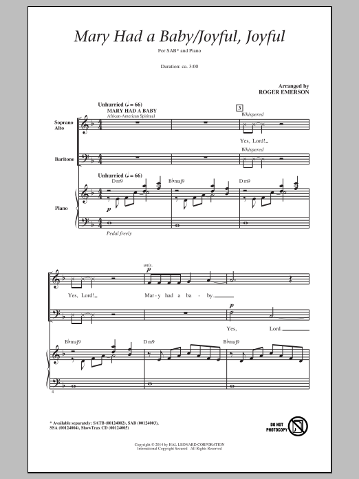 Download Roger Emerson Joyful, Joyful, We Adore Thee Sheet Music and learn how to play SAB PDF digital score in minutes