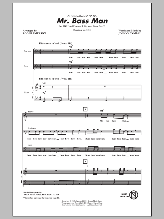 Download Roger Emerson Mr. Bass Man Sheet Music and learn how to play SATB PDF digital score in minutes