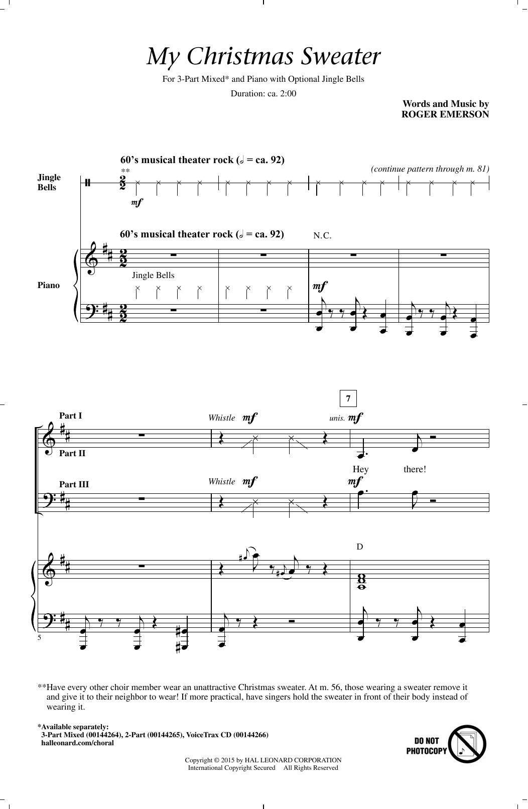 Download Roger Emerson My Christmas Sweater Sheet Music and learn how to play 3-Part Mixed PDF digital score in minutes