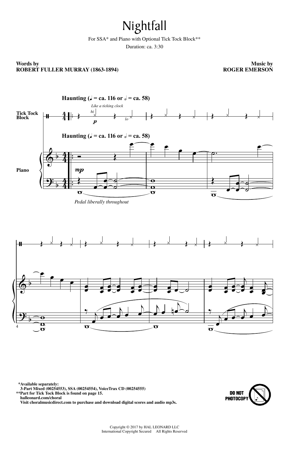 Download Roger Emerson Nightfall Sheet Music and learn how to play 3-Part Mixed PDF digital score in minutes