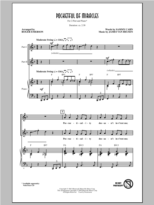 Download Roger Emerson Pocketful Of Miracles Sheet Music and learn how to play 2-Part Choir PDF digital score in minutes