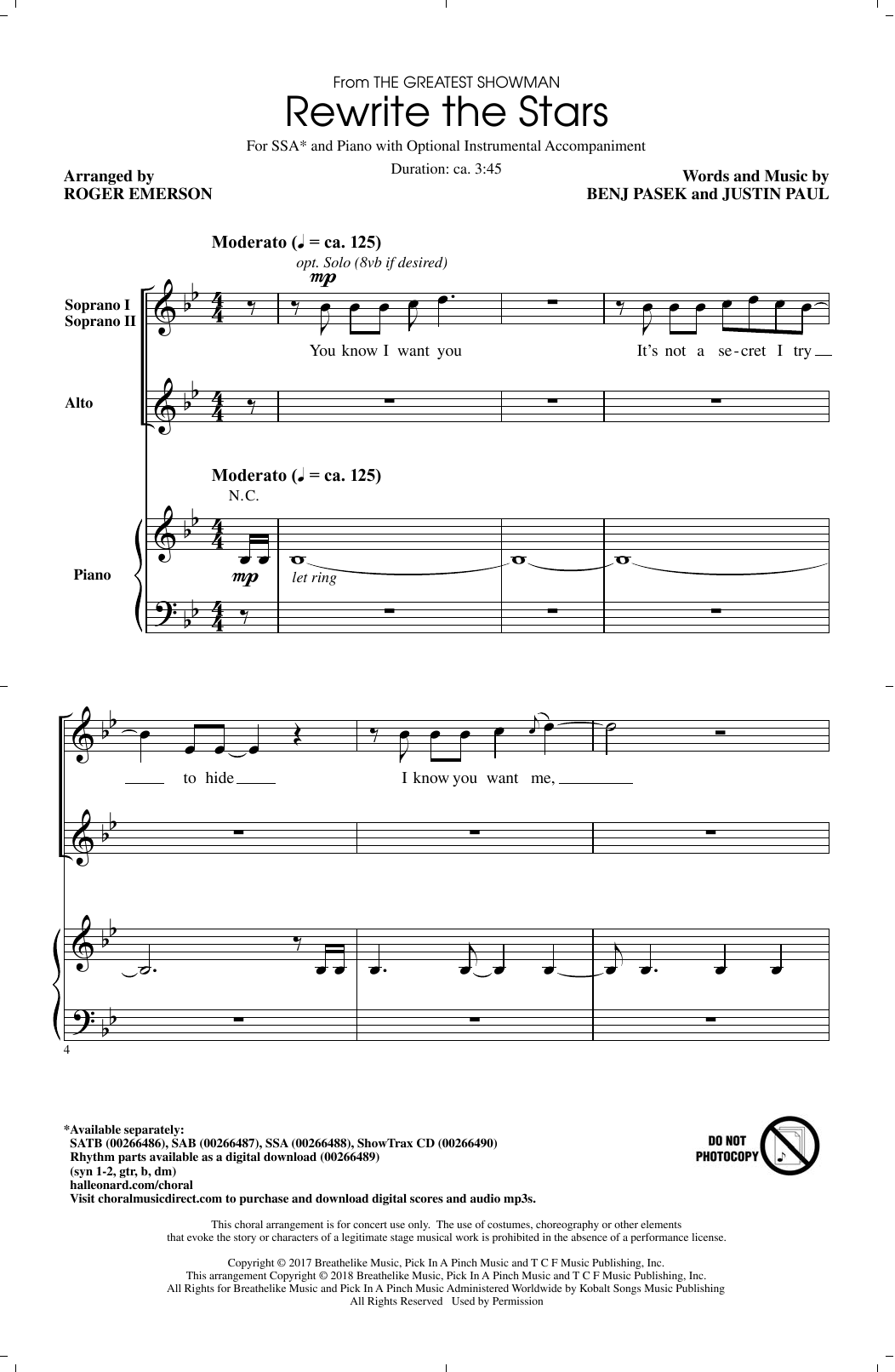Download Pasek & Paul Rewrite The Stars (from The Greatest Showman) (arr. Roger Emerson) Sheet Music and learn how to play SSA PDF digital score in minutes