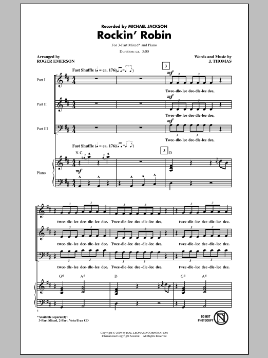 Download Roger Emerson Rockin' Robin Sheet Music and learn how to play 2-Part Choir PDF digital score in minutes