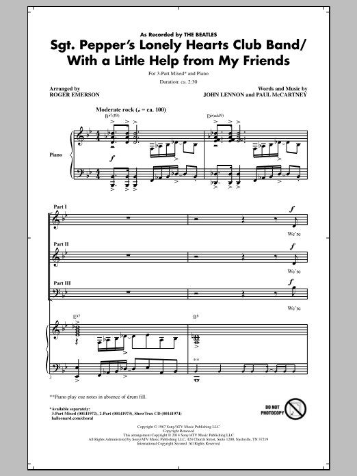 Download The Beatles Sgt. Pepper's Lonely Hearts Club Band (arr. Roger Emerson) Sheet Music and learn how to play 2-Part Choir PDF digital score in minutes