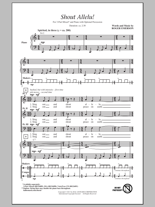 Download Roger Emerson Shout Allelu! Sheet Music and learn how to play SSA PDF digital score in minutes