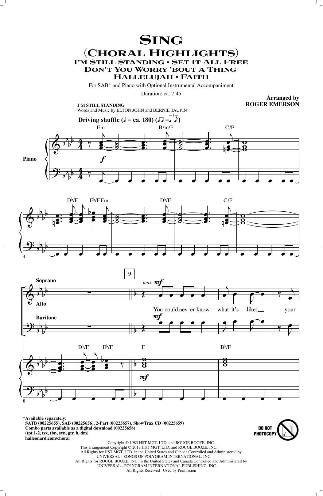 Download Roger Emerson Sing (Choral Highlights) Sheet Music and learn how to play SAB PDF digital score in minutes