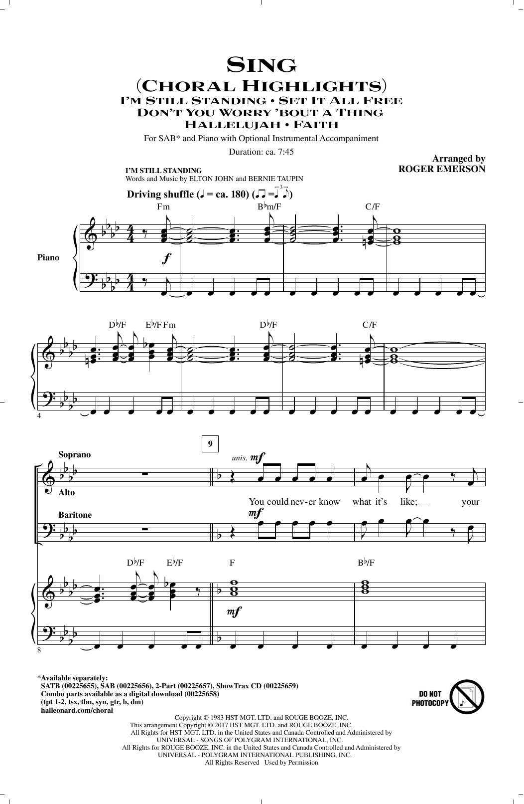 Download Roger Emerson Sing (Choral Highlights) Sheet Music and learn how to play SATB PDF digital score in minutes