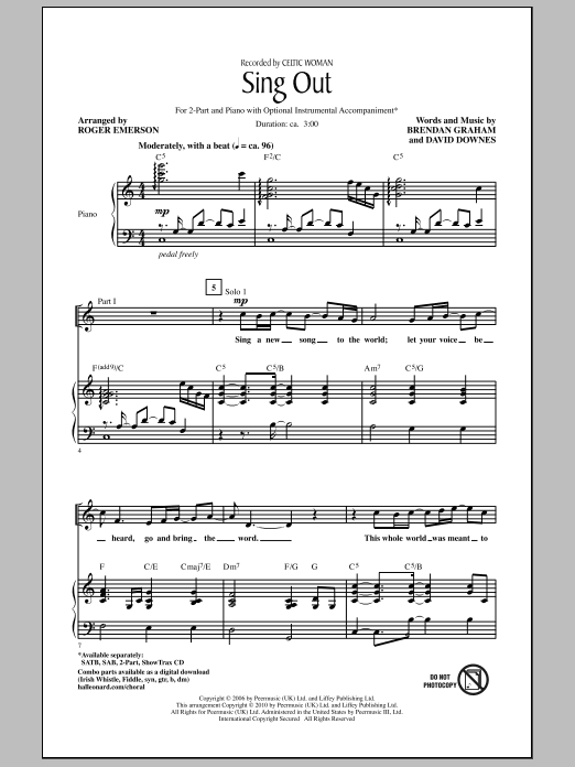 Download Roger Emerson Sing Out Sheet Music and learn how to play SAB Choir PDF digital score in minutes