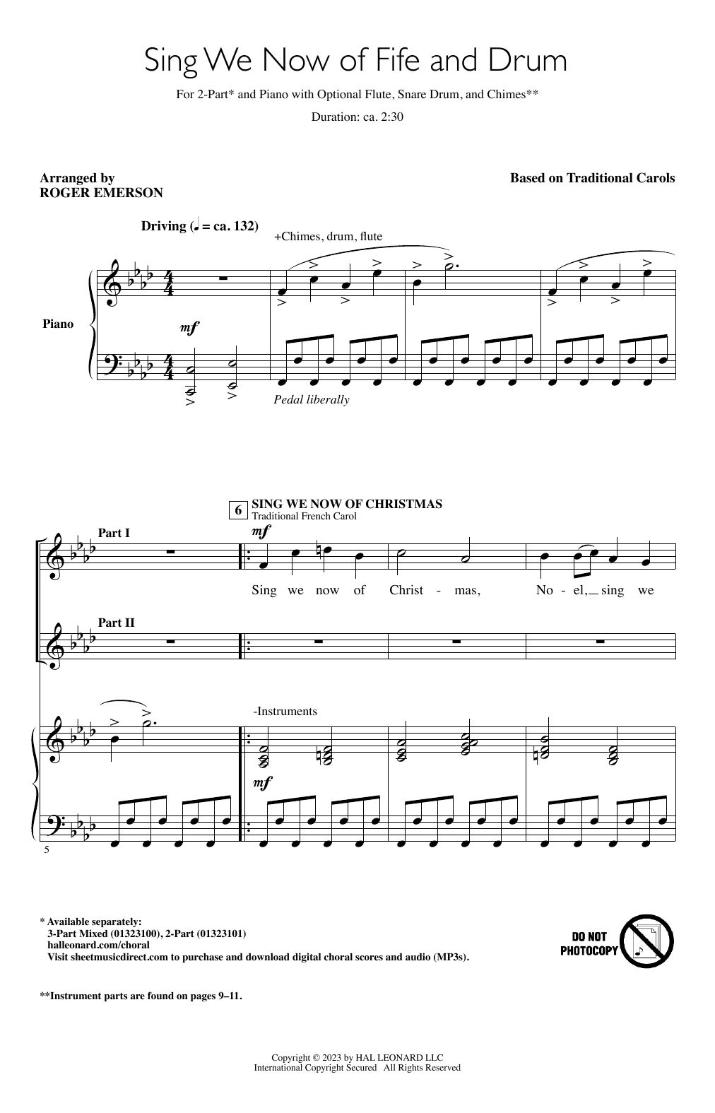 Download Roger Emerson Sing We Now Of Fife And Drum Sheet Music and learn how to play 3-Part Mixed Choir PDF digital score in minutes