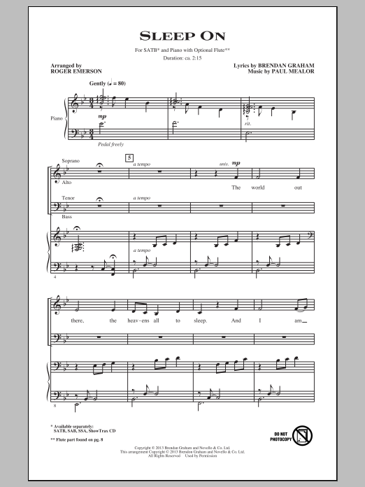 Download Paul Mealor Sleep On (arr. Roger Emerson) Sheet Music and learn how to play SSA PDF digital score in minutes
