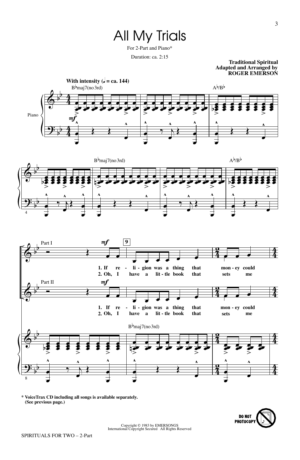 Download Roger Emerson Spirituals For Two (Collection) Sheet Music and learn how to play 2-Part Choir PDF digital score in minutes