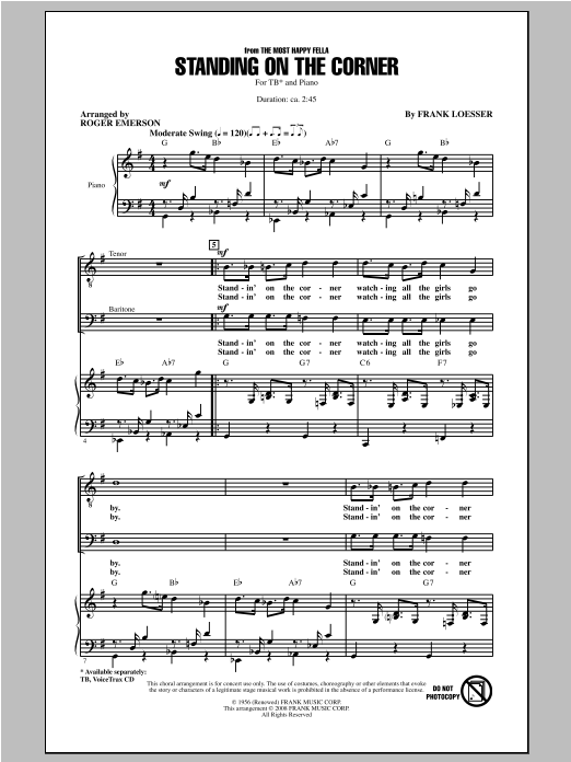 Download Roger Emerson Standing On The Corner Sheet Music and learn how to play TB PDF digital score in minutes