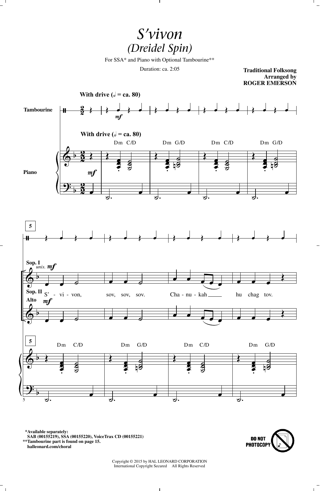 Download Roger Emerson S'vivon Sheet Music and learn how to play SSA PDF digital score in minutes