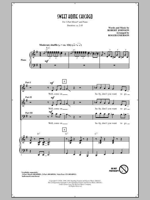 Download The Blues Brothers Sweet Home Chicago (arr. Roger Emerson) Sheet Music and learn how to play 3-Part Mixed PDF digital score in minutes