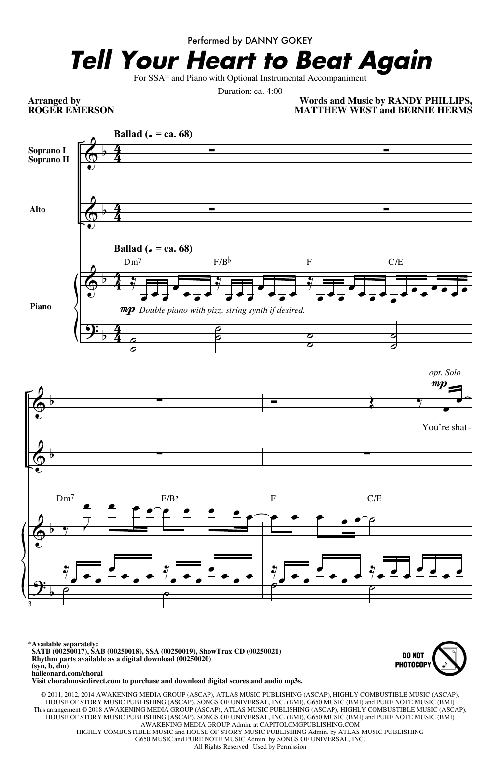 Download Roger Emerson Tell Your Heart To Beat Again Sheet Music and learn how to play SAB PDF digital score in minutes