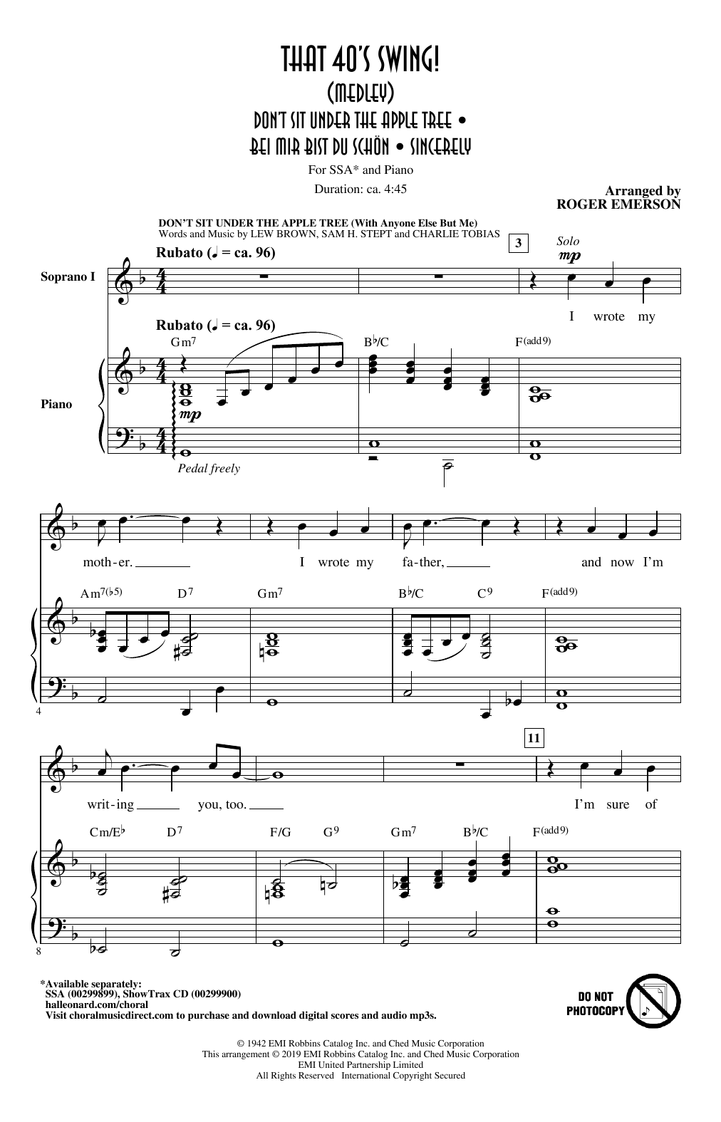 Download Roger Emerson That 40's Swing! (Medley) Sheet Music and learn how to play SSA Choir PDF digital score in minutes