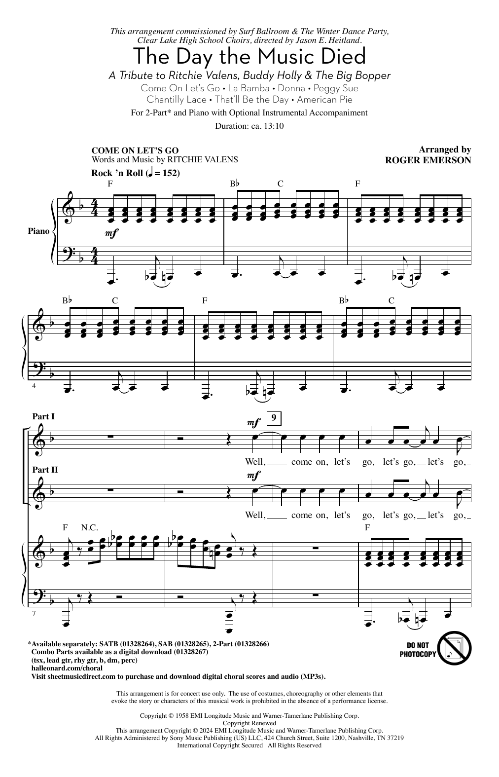 Download Roger Emerson The Day The Music Died Sheet Music and learn how to play 2-Part Choir PDF digital score in minutes