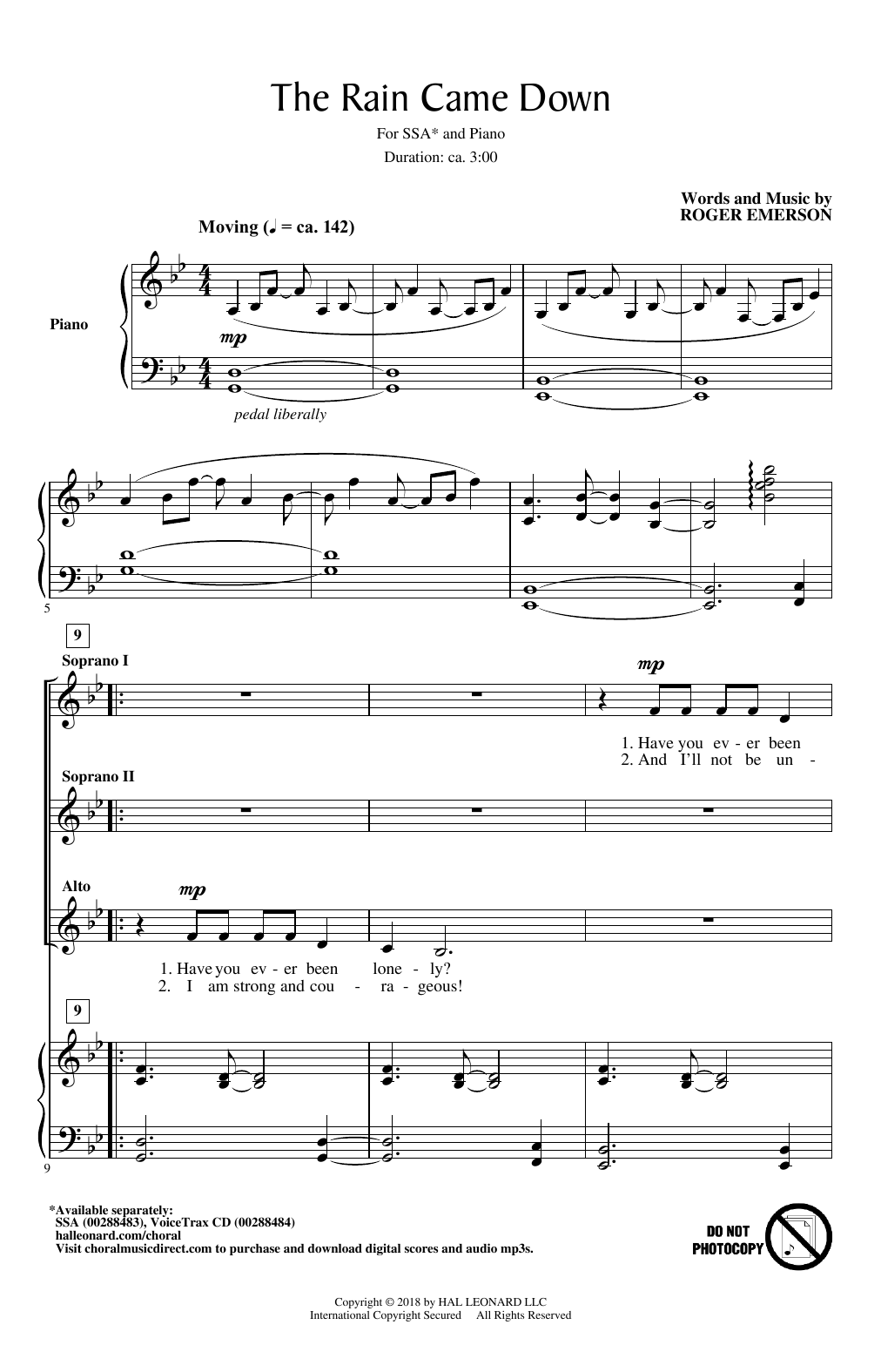 Download Roger Emerson The Rain Came Down Sheet Music and learn how to play SSA Choir PDF digital score in minutes