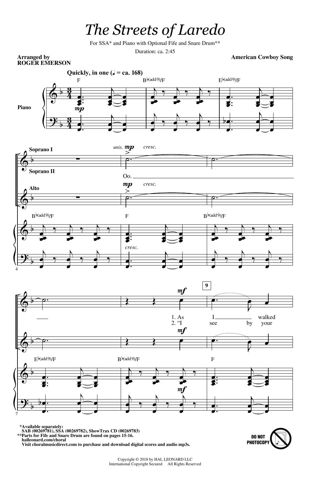 Download Roger Emerson The Streets Of Laredo Sheet Music and learn how to play SSA PDF digital score in minutes