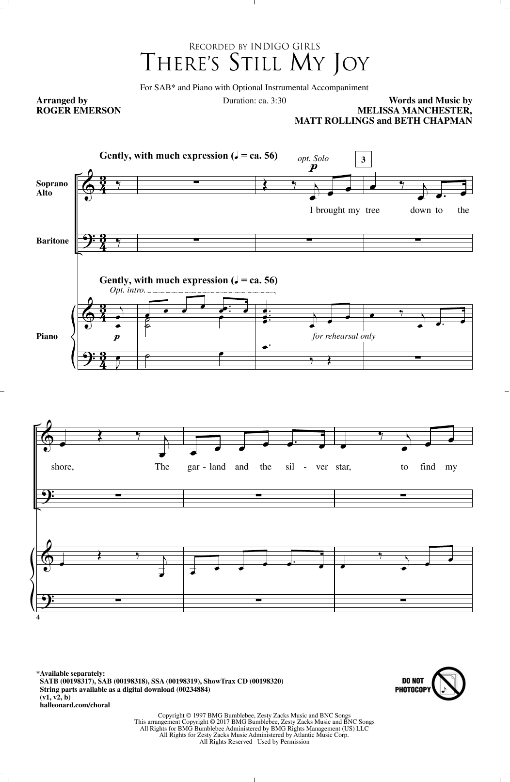 Download Roger Emerson There's Still My Joy Sheet Music and learn how to play SSA PDF digital score in minutes