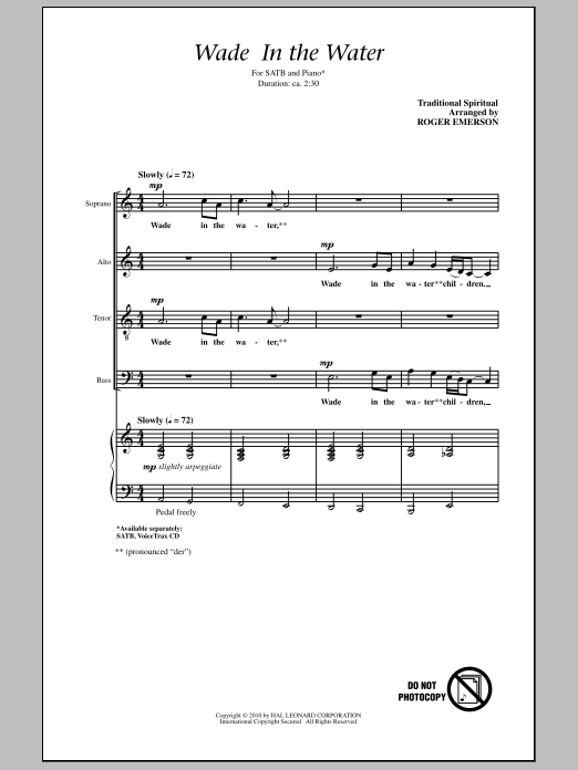 Download Roger Emerson Wade In The Water Sheet Music and learn how to play SATB Choir PDF digital score in minutes