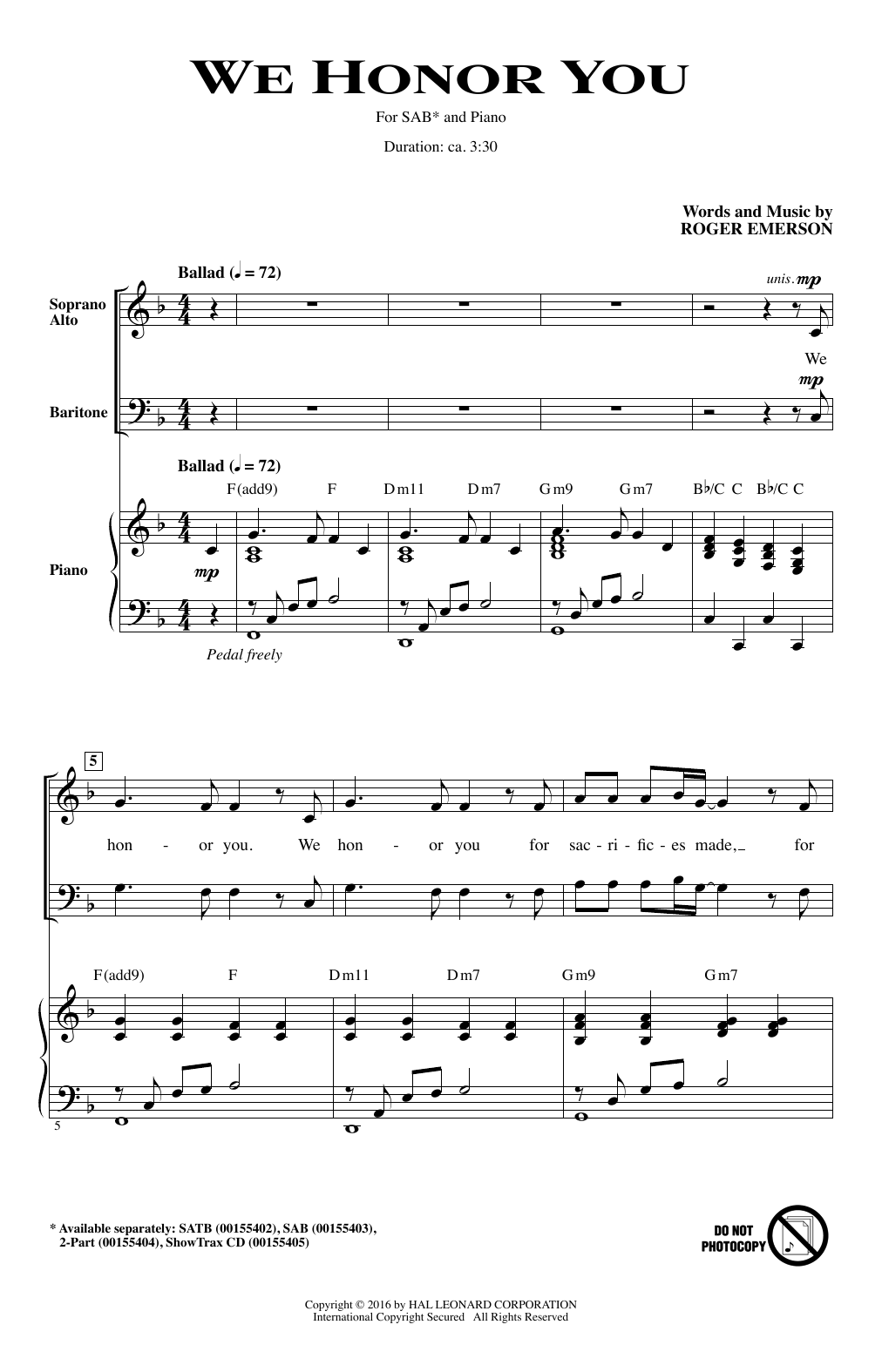 Download Roger Emerson We Honor You Sheet Music and learn how to play SATB PDF digital score in minutes