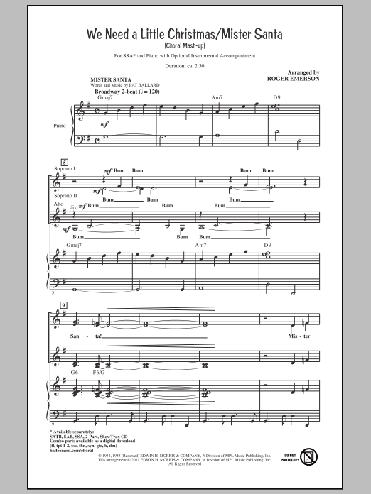 Download Roger Emerson We Need A Little Christmas / Mister Santa Sheet Music and learn how to play 2-Part Choir PDF digital score in minutes
