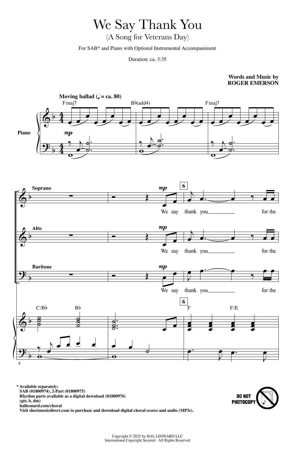 Download Roger Emerson We Say Thank You (A Song For Veterans Day) Sheet Music and learn how to play 2-Part Choir PDF digital score in minutes