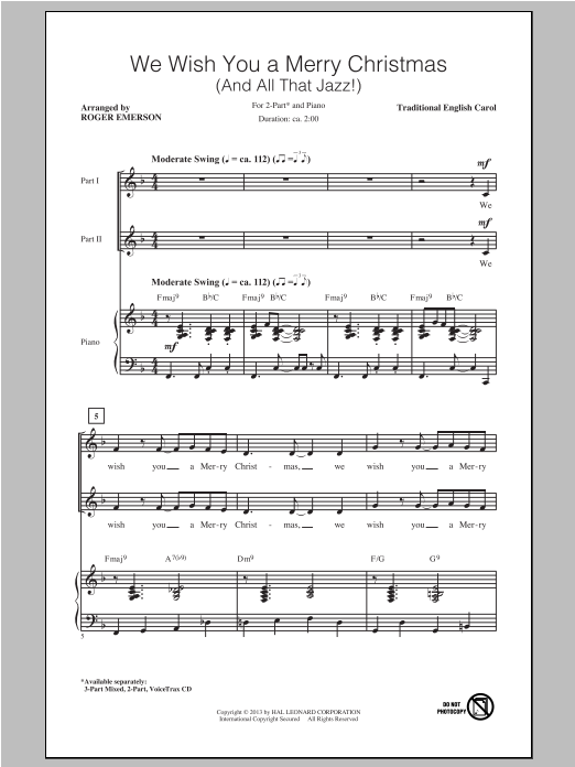 Download Traditional Carol We Wish You A Merry Christmas (arr. Roger Emerson) Sheet Music and learn how to play 3-Part Mixed PDF digital score in minutes