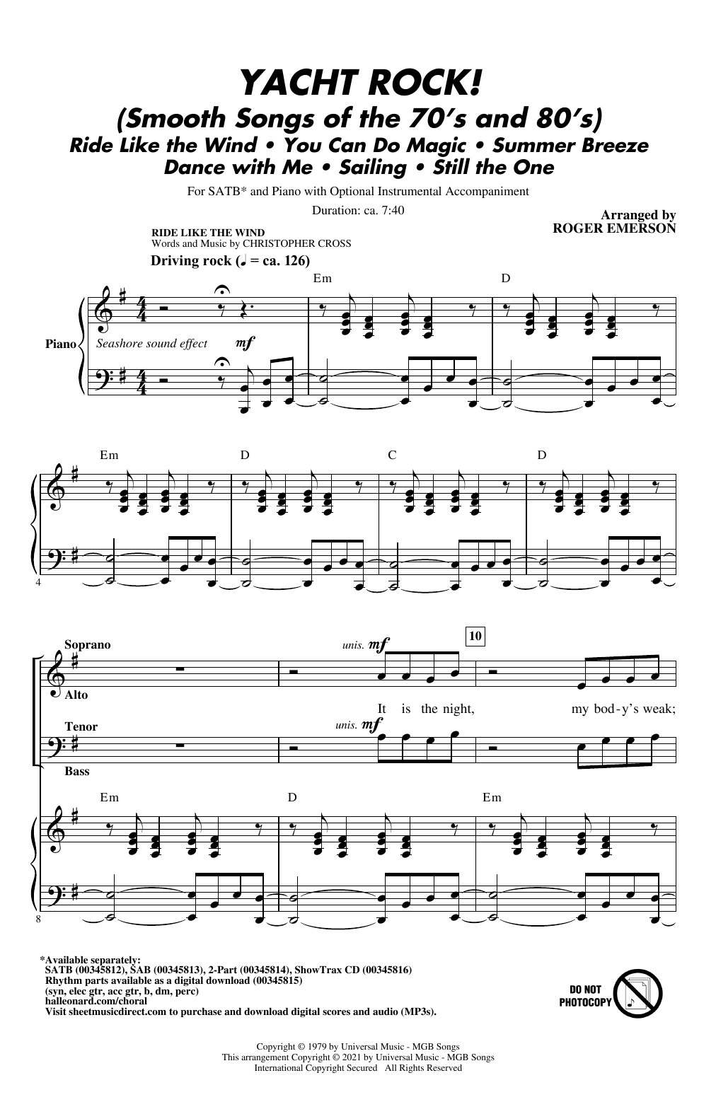 Download Roger Emerson Yacht Rock! (Smooth Songs of the '70s and '80s) Sheet Music and learn how to play SATB Choir PDF digital score in minutes