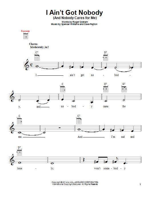 Download Bessie Smith I Ain't Got Nobody (And Nobody Cares For Me) Sheet Music and learn how to play Ukulele PDF digital score in minutes