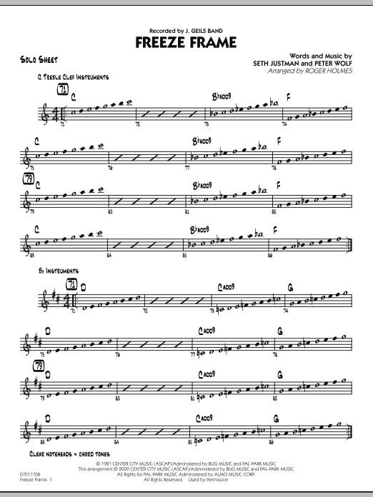 Download Roger Holmes Freeze Frame - Solo Sheet Sheet Music and learn how to play Jazz Ensemble PDF digital score in minutes