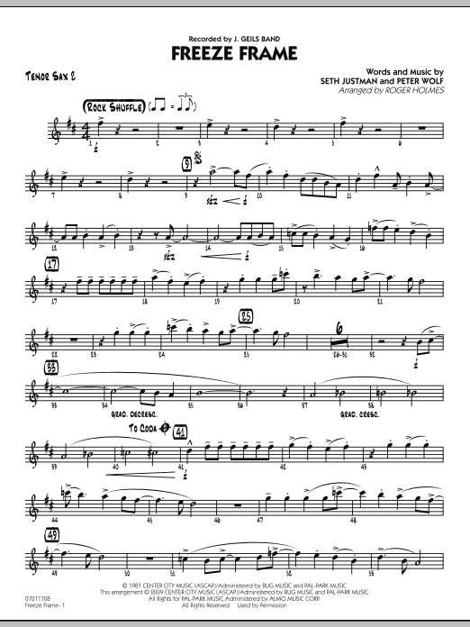 Download Roger Holmes Freeze Frame - Tenor Sax 2 Sheet Music and learn how to play Jazz Ensemble PDF digital score in minutes