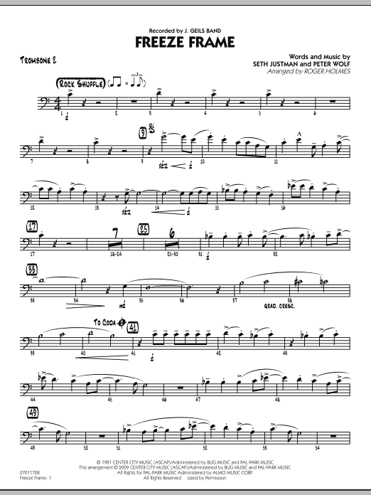 Download Roger Holmes Freeze Frame - Trombone 2 Sheet Music and learn how to play Jazz Ensemble PDF digital score in minutes