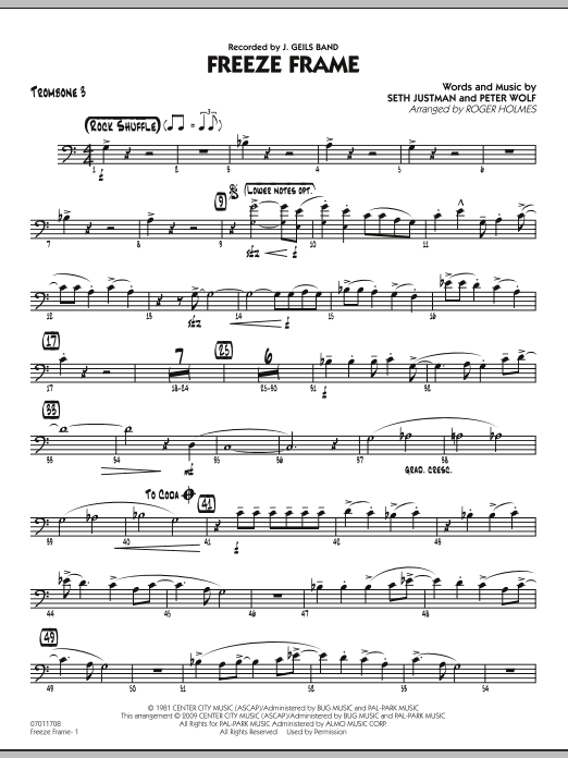Download Roger Holmes Freeze Frame - Trombone 3 Sheet Music and learn how to play Jazz Ensemble PDF digital score in minutes