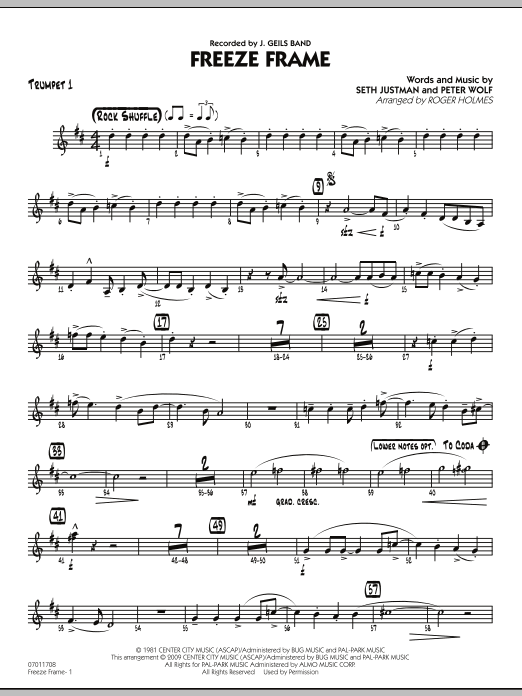 Download Roger Holmes Freeze Frame - Trumpet 1 Sheet Music and learn how to play Jazz Ensemble PDF digital score in minutes