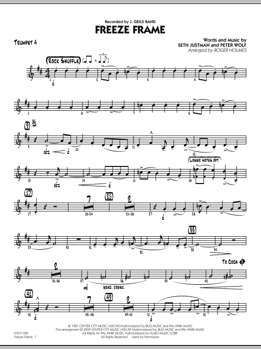 Download Roger Holmes Freeze Frame - Trumpet 4 Sheet Music and learn how to play Jazz Ensemble PDF digital score in minutes