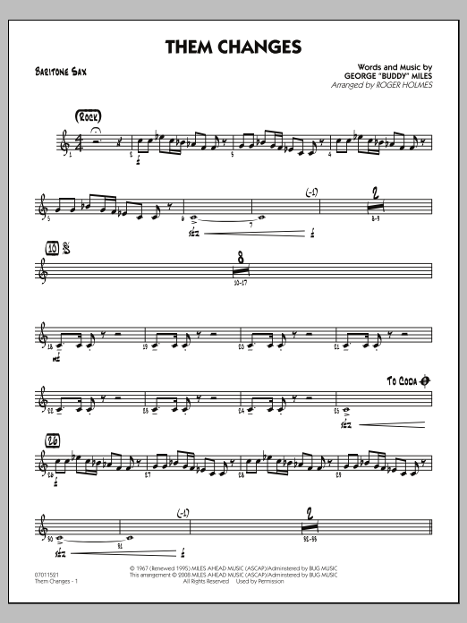 Download Roger Holmes Them Changes - Baritone Sax Sheet Music and learn how to play Jazz Ensemble PDF digital score in minutes