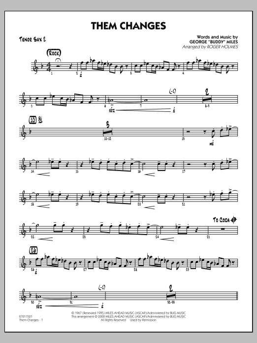 Download Roger Holmes Them Changes - Tenor Sax 2 Sheet Music and learn how to play Jazz Ensemble PDF digital score in minutes