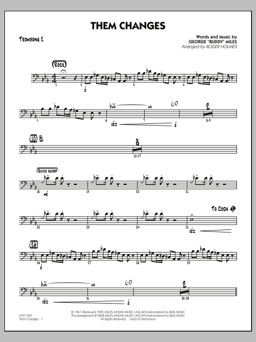Download Roger Holmes Them Changes - Trombone 2 Sheet Music and learn how to play Jazz Ensemble PDF digital score in minutes