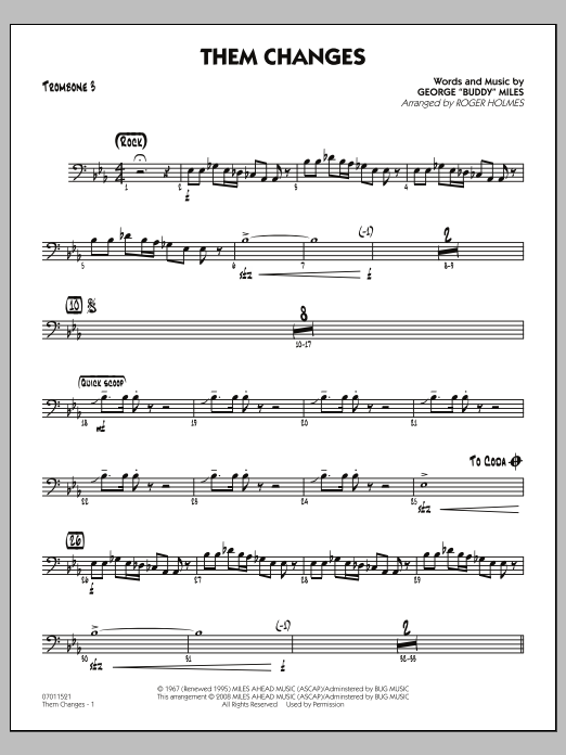 Download Roger Holmes Them Changes - Trombone 3 Sheet Music and learn how to play Jazz Ensemble PDF digital score in minutes