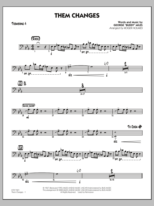 Download Roger Holmes Them Changes - Trombone 4 Sheet Music and learn how to play Jazz Ensemble PDF digital score in minutes