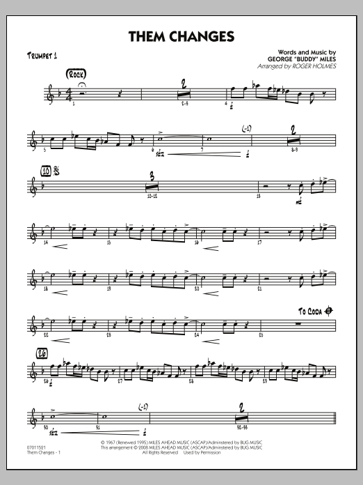 Download Roger Holmes Them Changes - Trumpet 1 Sheet Music and learn how to play Jazz Ensemble PDF digital score in minutes