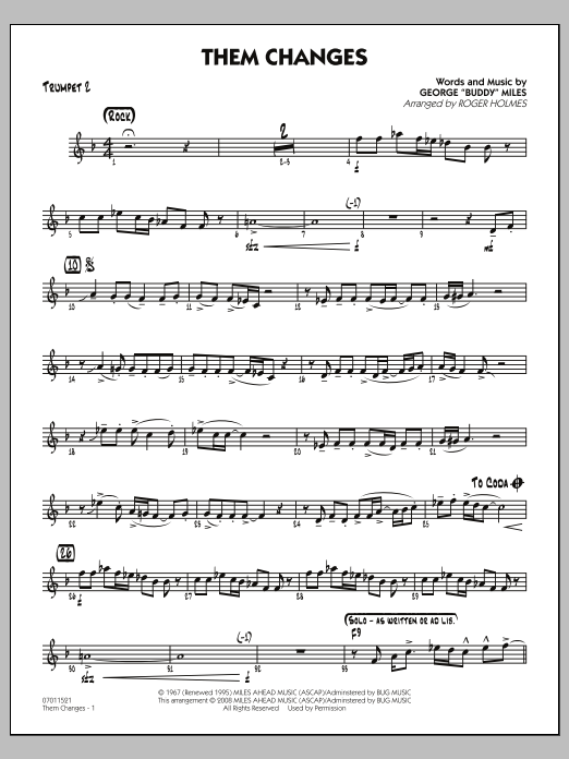 Download Roger Holmes Them Changes - Trumpet 2 Sheet Music and learn how to play Jazz Ensemble PDF digital score in minutes
